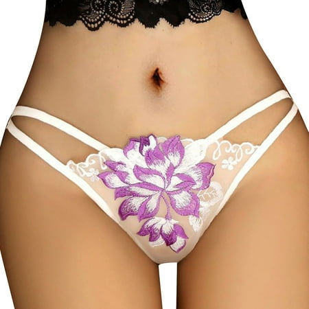 

Womens Underwear Tummy Control Pure Style Lace Hollow Out Flower Embroidery Panties 6 Pack