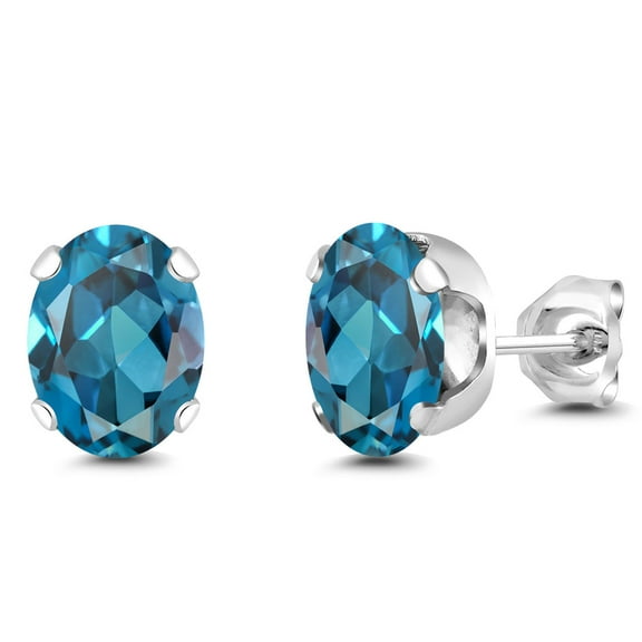 Gem Stone King 925 Sterling Silver London Blue Topaz Stud Earrings for Women Men | 3.00 Cttw | Gemstone November Birthstone | Oval 8X6MM