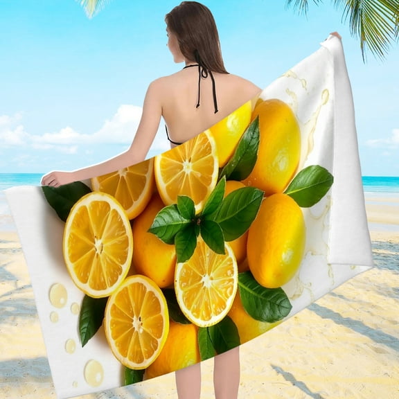 RKSupls Lemon Fresh Citrus Splash Microfiber Beach Towel, Extra Large Quick Dry Lightweight Towel for Travel Swimming Camping, Soft Super Absorbent- 55.1x27.6in