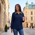 thumbnail image 5 of Rugby Polo Shirts Women 2026 V Neck Button Down Long Sleeve Striped Tops Collared Plus Size Blouses Spring Fall Winter Navy XXL, 5 of 8