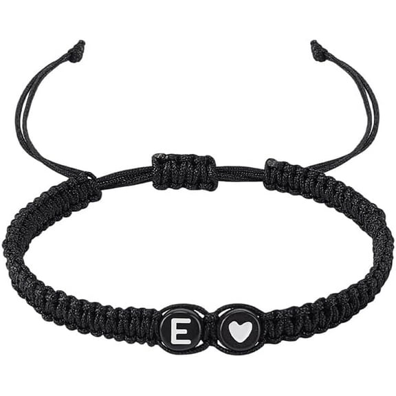 1 Pcs love Heart Initial Bracelets Letter E Adjustable Nylon Cord Bracelets with Plastic Beads Handmade Rope Bracelet for Women Men Christmas Valentine's Day Personalized Gifts