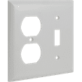HyperTough Wallplate, Duplex Outlet/Single Toggle Switch, 0A, White