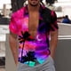 thumbnail image 3 of Camisas Para Hombre Slim Fit Estilo Cocotero Impresión digital 3d Camisa de manga corta creativa suelta casual (Hot Pink, L), 3 of 4