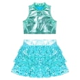 thumbnail image 3 of YONGHS Kids Girls Metallic Sleeveless Tank Top with Skirted Shorts Hip Hop Street Dance Costume Lake Blue 16, 3 of 5