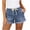 Blue -AF06, variant on Women's Elastic High Waisted Jean Shorts Summer Ripped Cut Off Mid Thigh Denim Shorts Vintage Cuffed Hem Mid Thigh Short Jeans Black S