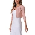 thumbnail image 4 of INSPIRE CHIC Women's 3/4 Sleeve Shrug Collarless Pleated Open Front Cropped Cardigan S Pink, 4 of 6