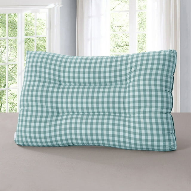 Almohada de alta elasticidad para soporte cervical y alivio del dolor, con funda de algodón verde, marrón o azul y relleno de fibra natural reciclada, hipoalergénica y lavable a máquina para