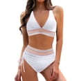 thumbnail image 1 of MKLEKYY Trajes De Baño Completo Mujer Women High Waisted Bikini Sets Swimsuits Color Block Two Piece Drawstring Bathing Suit, 1 of 5