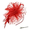 thumbnail image 1 of Elegant Faux Feather Mesh Fascinator Hat with Flower Embellishments.（Red）, 1 of 6