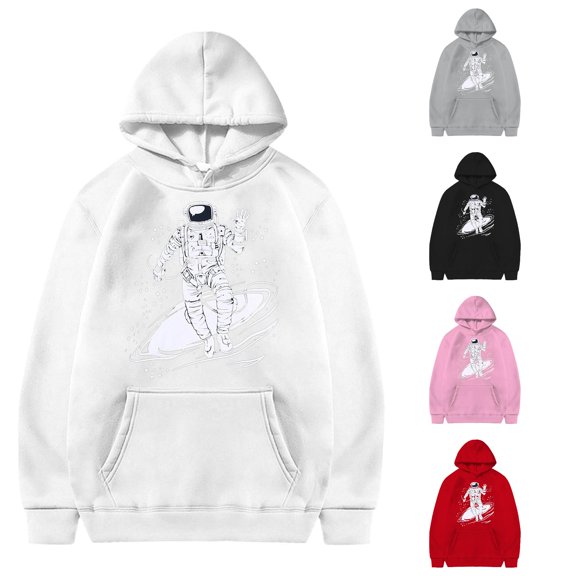 Byoo Big Boy's Trendy Hoodie Long Sleeve Astronaut Space Graphic Pullover School Casual Hooded Sweatshirt,White