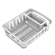 Mainstays Expandable Kitchen Dish Drying Rack with Utensil Holder, Countertop Dish Drainer Rack for Plates, Cups and Kitchen Sink Organization, White