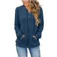thumbnail image 2 of Fanxing Womens Trendy Pullover Sweater Henley Neck Snap Button Hoodie Soft Cozy Ribbed Knit Hooded Sweatshirt Casual Tunic Tops with Pocket Blue XL, 2 of 8