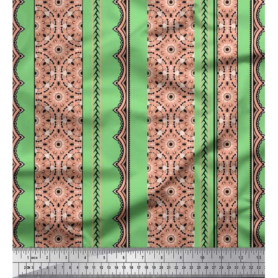 Soimoi Velvet Fabric Stripe & Semi Mandala Kaleidoscope Print Fabric by The Yard 58 Inch Wide