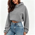 thumbnail image 5 of LEKWK Cropped Hoodie Women Long Sleeve Warm Athletic Sweatshirts with Pocket Relaxed Fit Fall Winter Activewear for Casual Everyday Workout Gym, 5 of 7