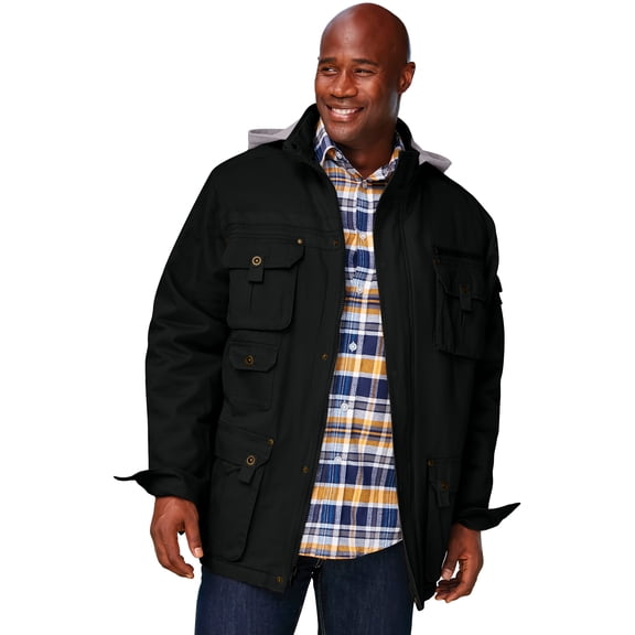 Boulder Creek By Kingsize Men's Big & Tall 9 Pocket Twill Utility Jacket With Removable Hood