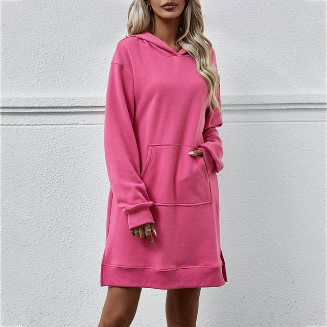 Gspmoly Robes Décontractées pour Femmes, Nouvelle Robe Chandail Longue à Capuche à Manches Longues avec Poches et Fente pour l'Automne/hiver, Robes de Travail pour Femmes Articles en Liquidation