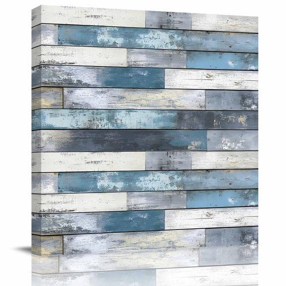 Framed Canvas Wall Art for Living Room Blue Wood Grain Wall Decor, Rustic Retro Wooden Aesthetic Paintings for Bedroom Office Kitchen Bathroom, Ready to Hang Artwork Wall Pictures 8x8 Inch