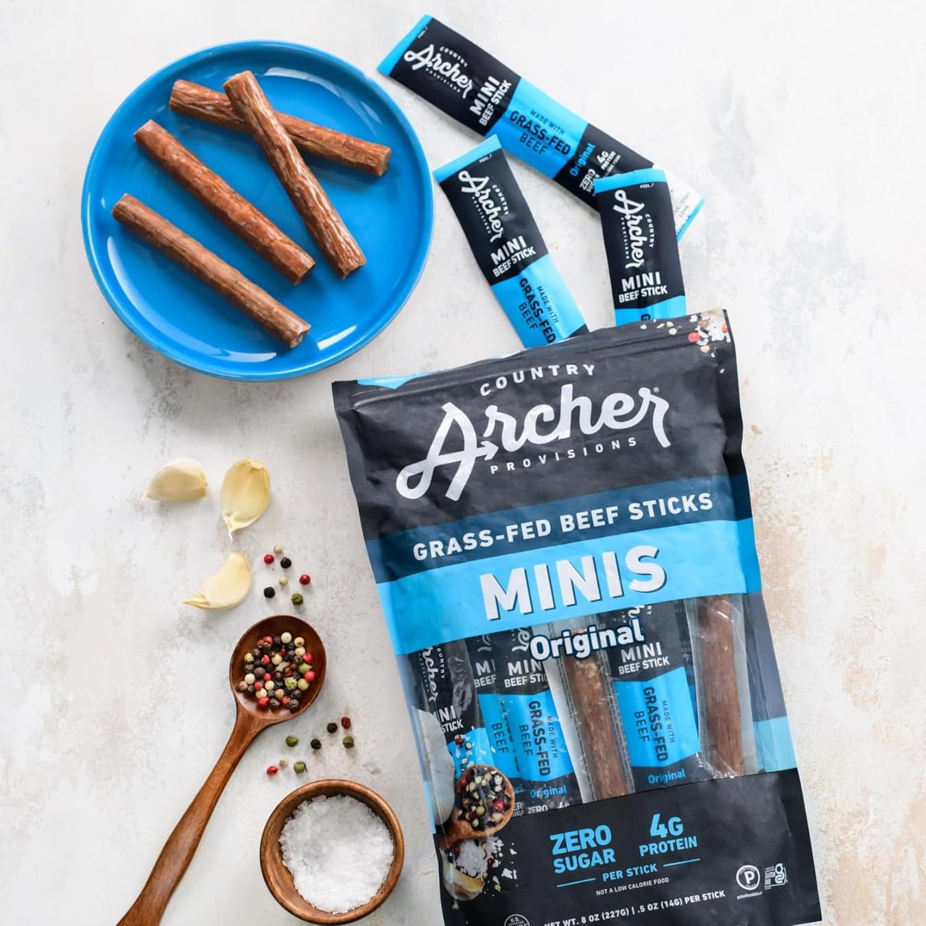 Original Minis Contry Archer Grass Fed Beef Sticks, 0.5oz, 24 Count (Pack of 2)