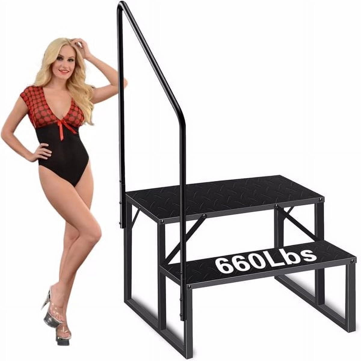 660Lbs Heavy Duty 2-Step RV Ladder with Handrail - Portable Hot Tub Steps, Non-Slip Pool Ladder for Camper, SPA, Mobile Home & Pet Access