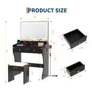 Vanity Desk with LED Lighted Mirror & Wireless Charging Station, Makeup Vanity Table with 5 Drawers & Cushioned Stool for Bedroom