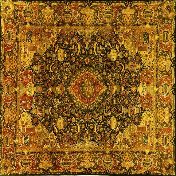 Ahgly Company Machine Washable Indoor Square Persian Yellow Traditional Area Rugs, 8' Square