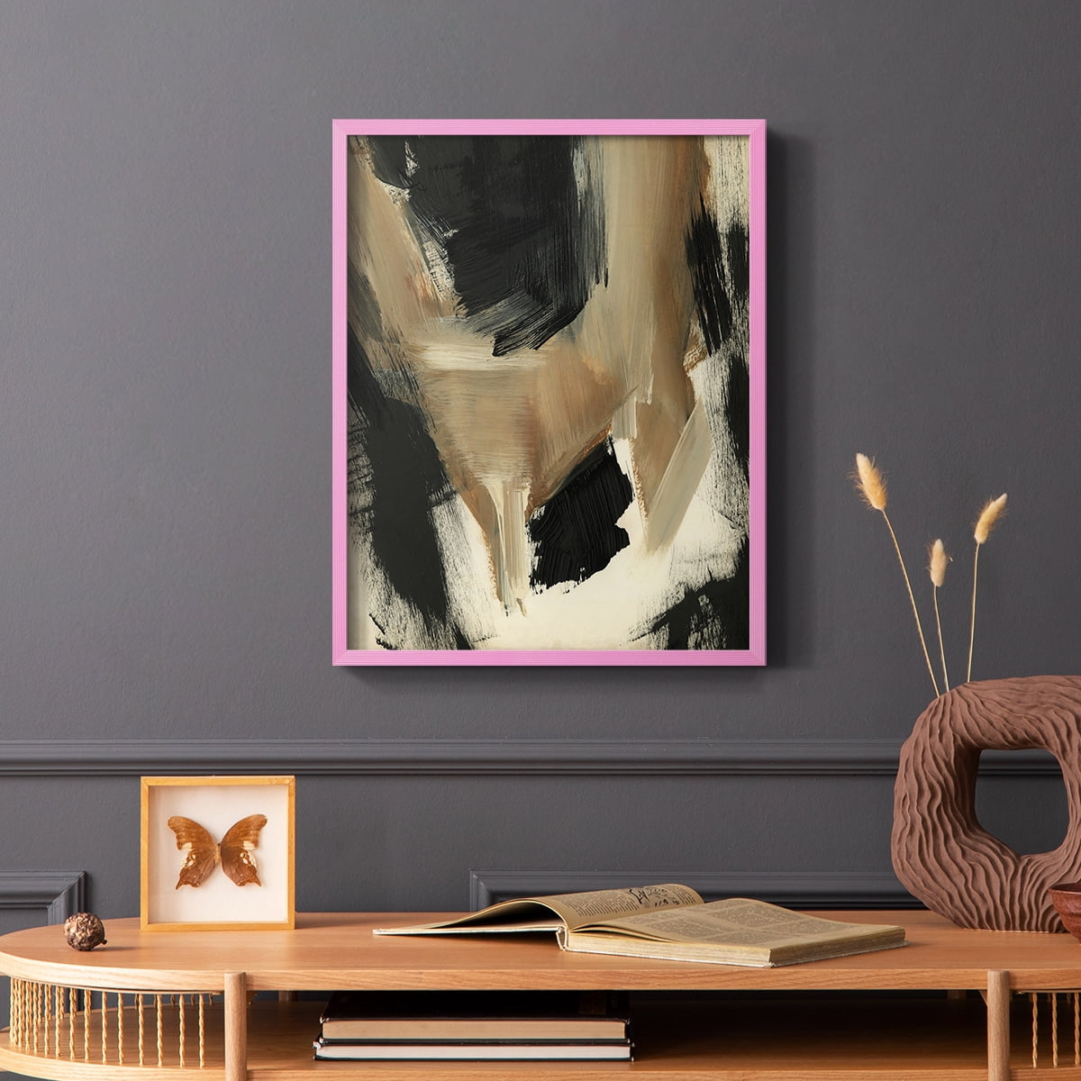 Baked Paintstrokes II Framed Print in Pink Solid Wood Framed Print No Nail Hanging