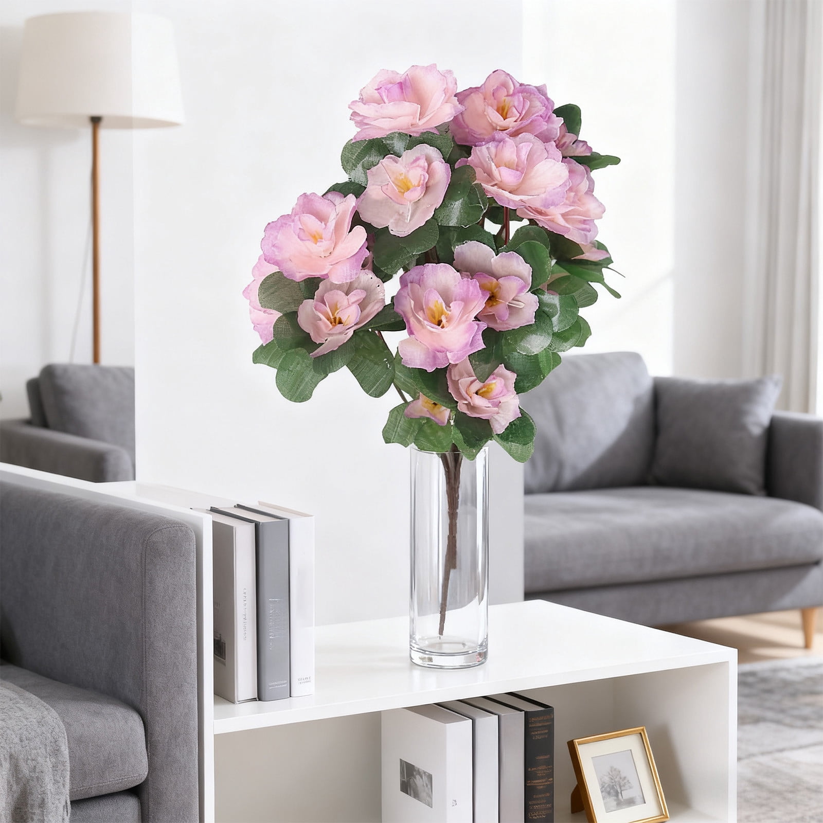 Artificial Fake Flowers for Outdoors Spring Outside Decoration, 1 Bundles Silk Azalea Faux Plants UV Resistant Realistic Outdoor Flowers for Planter Porch Patio Garden Walkways Home, Purple