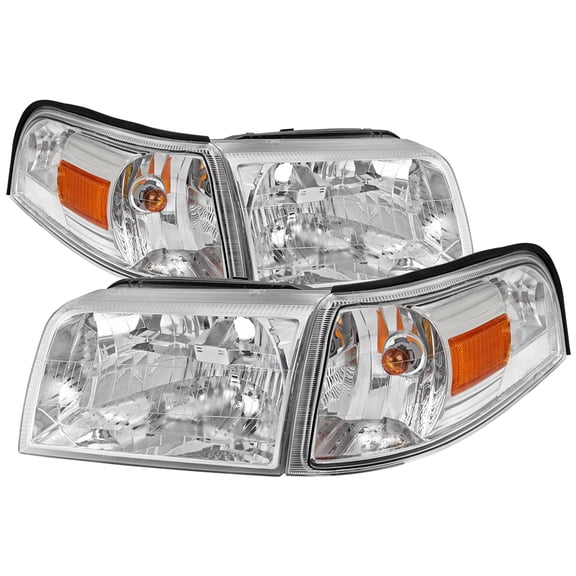 Factory Style Headlights and Corner Lamps (Chrome Headlights/Clear Lens) Made for and Compatible with 2006-2011 Mercury Grand Marquis