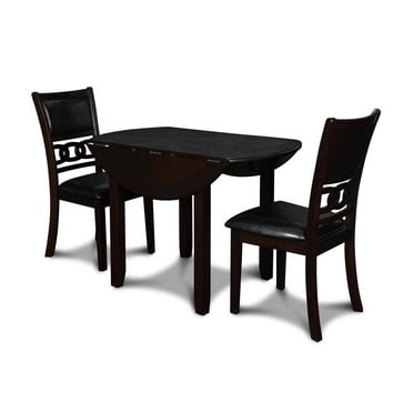 New Classic Furniture Gia Solid Wood Dining Drop Leaf Table w/ 2 Chairs in Ebony
