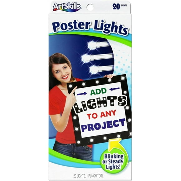 shiyou-ArtSkills Poster Lights, Arts and Crafts Supplies, One String of 20 LED Lights 9ft, Steady or Flashing, One Hole Punch Tool, Reusable