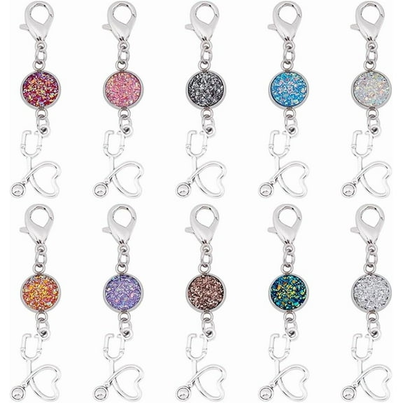 10Pcs Nurse Stethoscope Alloy Keychains Colorful Shine Stethoscope Pendants Doctor Nurses Charms Pendant Badge Reel Charm for Doctor Nurse for Purse Handbags Women Gifts DIY Crafts Colorful