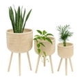 thumbnail image 2 of Set of 3 Wooden Planters with Stands - Bamboo & Pine Wood Woven Design - Modern Indoor/Outdoor Plant Holders - Home & Garden Decor - White; 12", 18" & 30", 2 of 8
