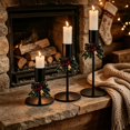 thumbnail image 5 of 3-Piece Christmas Taper Candle Holder Set, Iron Stands with Bow, Pinecone and Berry Accents for Tabletop and Mantel Decor, Green, 5 of 6