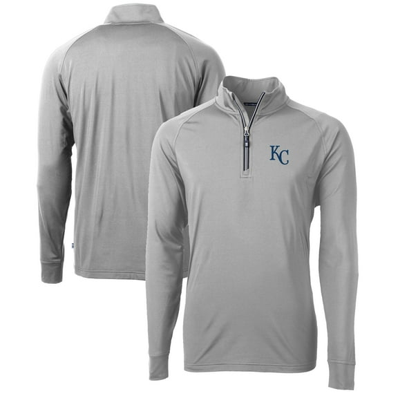 Men's Cutter & Buck  Gray Kansas City Royals Adapt Eco Knit Stretch Recycled Quarter-Zip Pullover Top