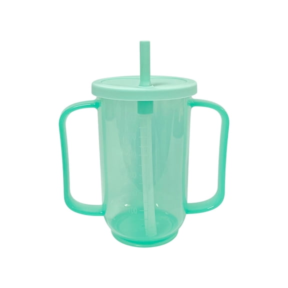 YiJuHui Spill Proof Cups for Adults Plastic Elderly Sippy Cup with Handles Straw and Lid Dysphagia Drinking Cups for Home Hospital Disabled Patients