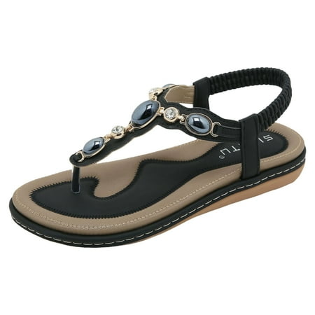 

PEASKJP Woman Sandals Woven Women s Flat Sandals - Strappy Braided Sandals Beach Sandals for Women Dressy Summer (Black 8.5)