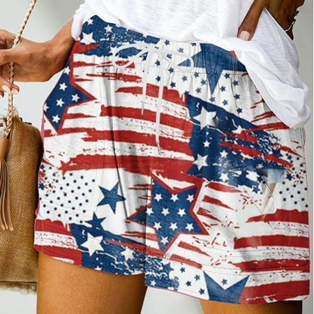 

Shorts Womens Casual Star Stripe Flag Floral Print Pajama Shorts Drawstring Wide Leg Sport Athletic Patriotic Pants(XXL Navy 6)