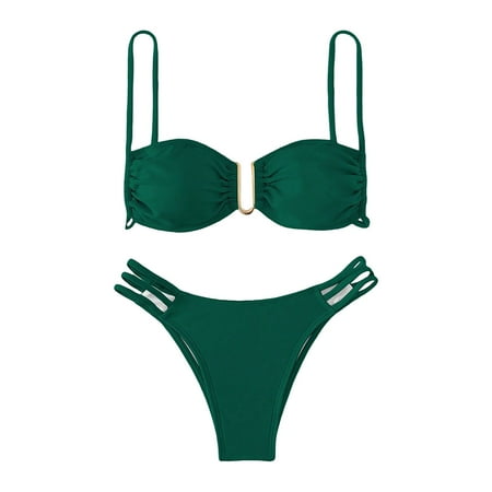 Divhosrg High Waisted Swimsuits for Women  Bikini Sets for Women Cheeky  Plus Size Bathing Suit  Women s Swimwear Bikinis  Dark Green Swimsuits for Women 2024 XS