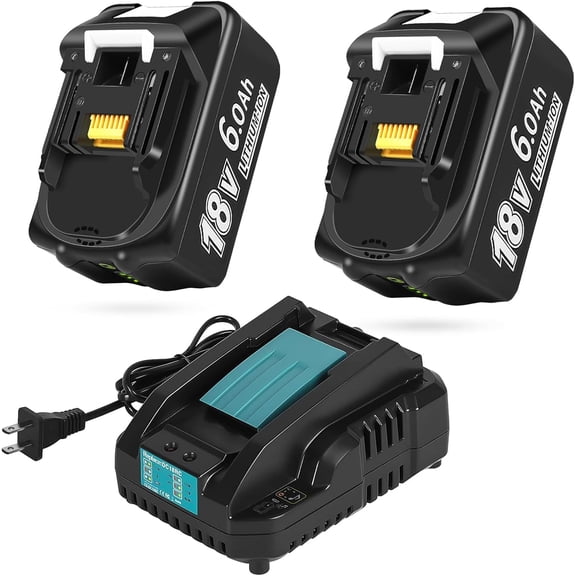 Upgraded 6.0Ah Replcement for Makita 18V Battery 2Pack with Charger Compatible with Makita 18 Volt Power Tools Black