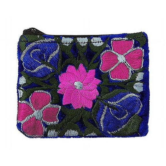 Floral Embroidered Soft Velvet Cotton Coin Purse Zipper Pouch - Womens Fashion Handmade Bags Boho Travel Accessories