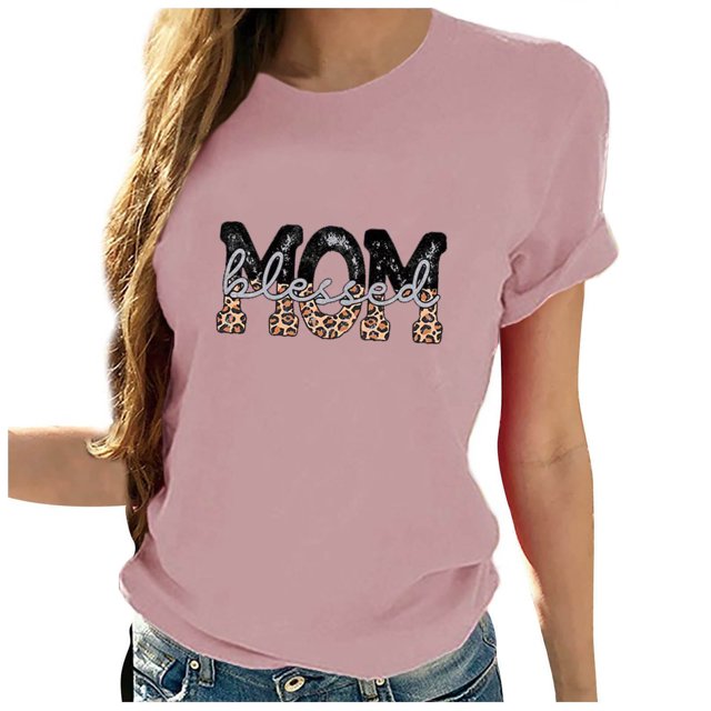Blusa suelta estampada con cuello redondo y manga corta para mujer OAVQHLG3B Store lin121212