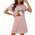 thumbnail image 4 of Sakmal Cute Sleep Dress for Women Halloween Night dress Pink Ghost and Pumpkin Print Short Sleeve Nightgowns, 4 of 5