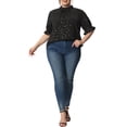 thumbnail image 2 of GRACE & GRANDEUR Blouse à Manches Bouffantes Plissée à Col Montant à Imprimé d'Étoiles pour Femme Grande Taille1X Noir, 2 of 7