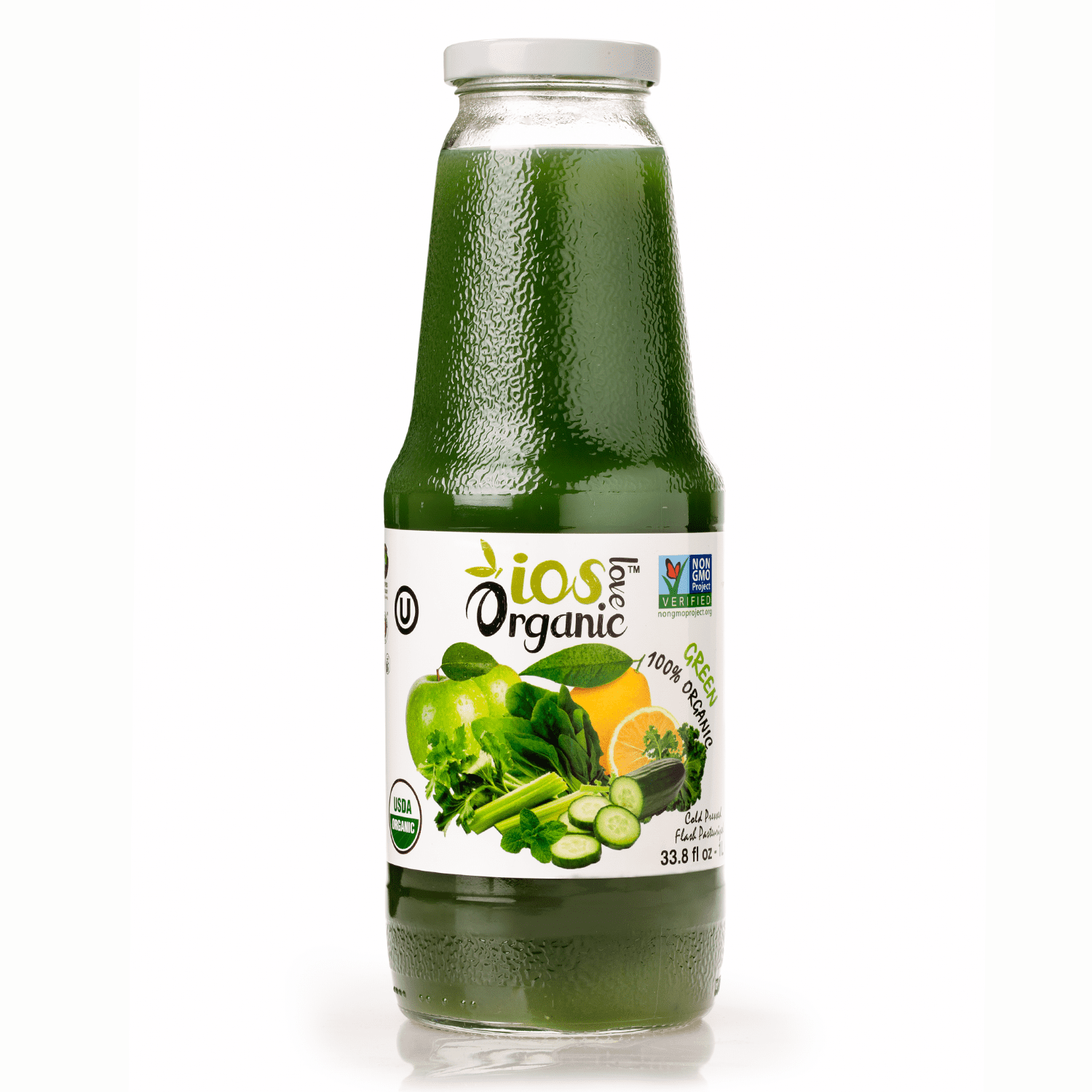 IOS Love Organic Juice - USDA Organic Certified - Cold Pressed, No Added Sugar, No Water, No Artificial Colors, No Preservatives, No Flavors Added, No Gluten - 33.8 Fl Oz (Green, Pack of 6)