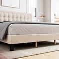 thumbnail image 6 of Full Size Bed Frame, Linen Upholstered Platform Bed Frame with Button Headboard, Beige, 6 of 7