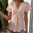 thumbnail image 4 of Fartey Womens Lace V Neck T Shirts Lightweight Breathable Eyelet Tunic Tops Loose Flowy Flounce Short Sleeve Summer Solid Color Casual Blouse Pink S-XL, 4 of 9