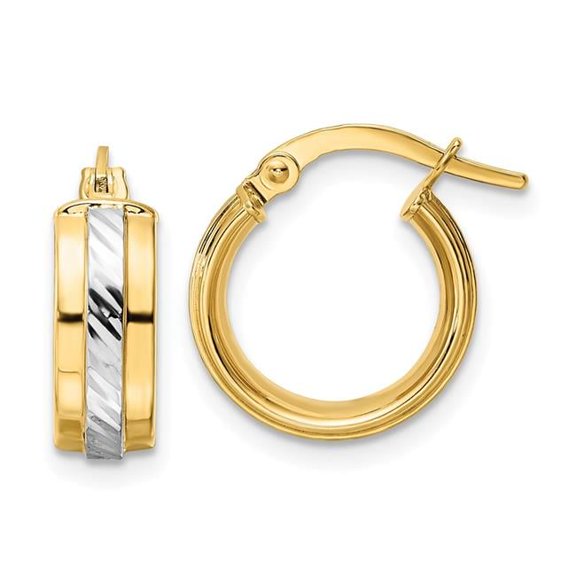 Finest Gold 14K Yellow & Rhodium with Diamond-Cut Hoop Earrings
