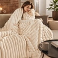 thumbnail image 6 of Throw Blanket Ribbed Striped Plush 47x83 Inches Washable for Couch Sofa Bed, 6 of 7