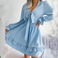 thumbnail image 6 of IROINNID Sales Semi Formal Dress for Women Long Sleeve Wrap Dress Sexy V-Neck Solid Dresses Summer Pullover Bandage Dress,Light Blue, 6 of 8