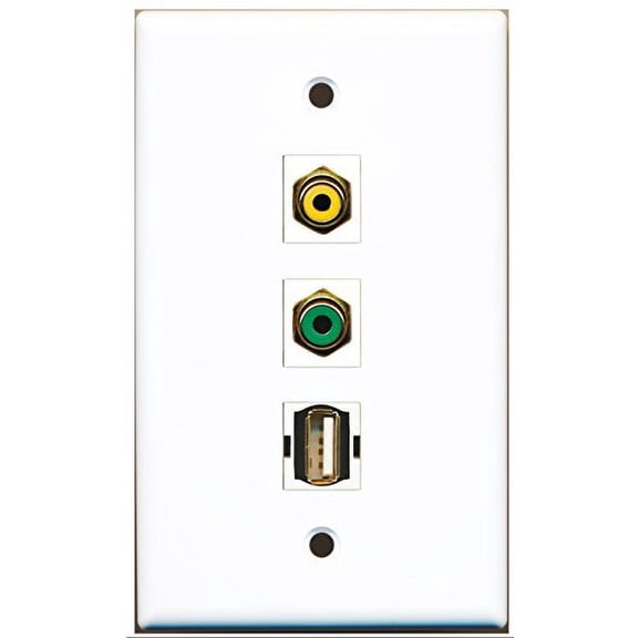 RiteAV - 1 Port RCA Yellow and 1 Port RCA Green and 1 Port USB A-A Wall Plate